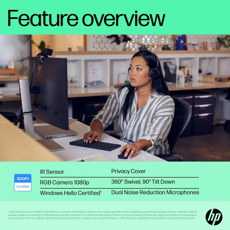 HP 625 FHD-webcam, 4 MP, 1920 x 1080 pixel, Full HD, zakelijk, USB, zwart