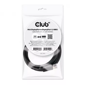 Club 3D CAC-2163 Mini DisplayPort naar DisplayPort 1.2 HBR2 kabel, male/male, 2 m (6,56 ft), 4K60Hz