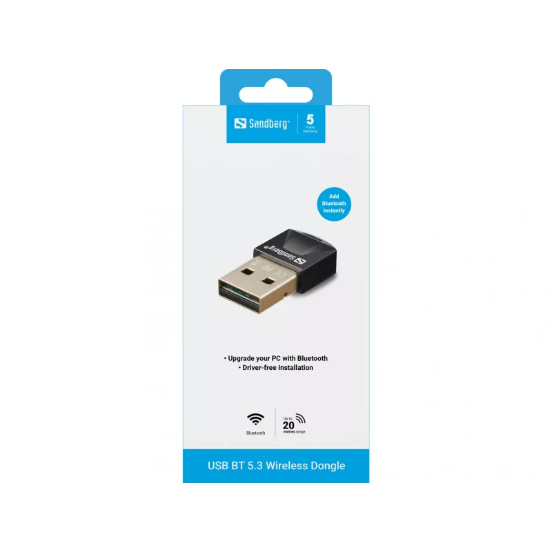 Sandberg USB BT 5.3 draadloze dongle, draadloos, USB, Bluetooth, 3 Mbit/s, zwart