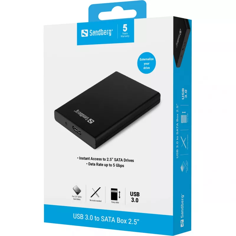 HDD/SSD-behuizing Sandberg USB 3.0 to SATA Box 2.5''