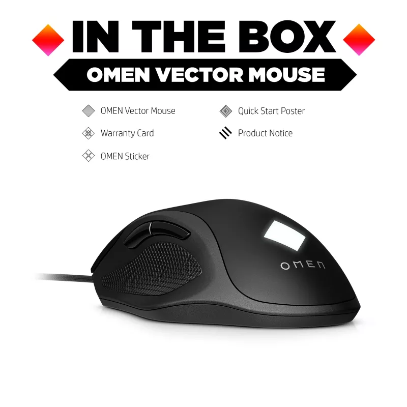 HP OMEN Vector muis, rechtshandig, IR-LED, USB Type-A, 16000 DPI, 1 ms, zwart