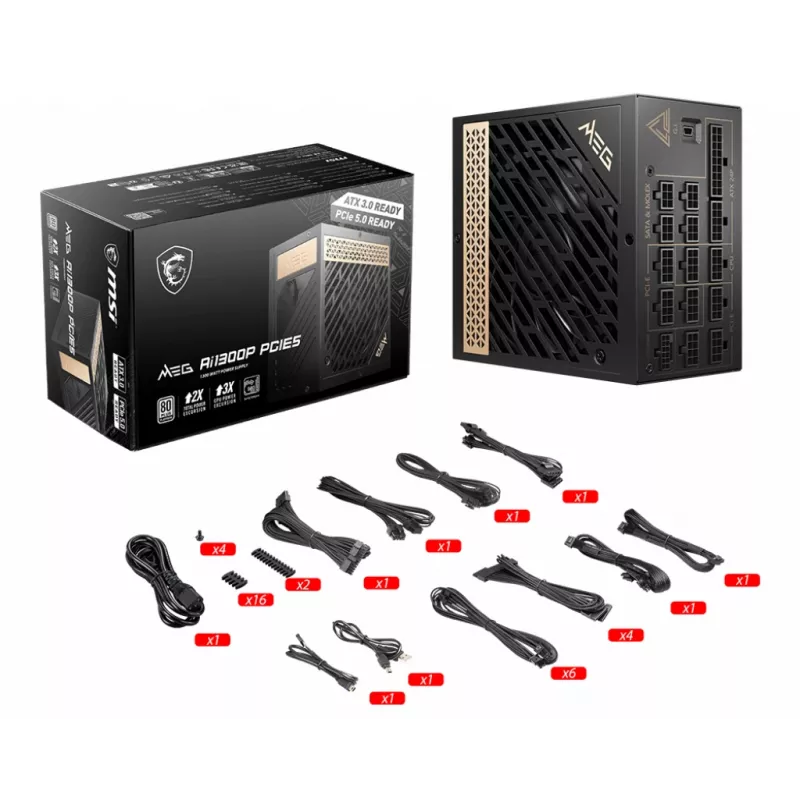 MSI MEG AI1300P PCIE5 voeding 1300 W 24-pin ATX ATX zwart