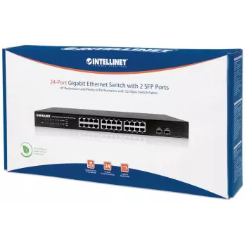 Intellinet 24-poorts Gigabit Ethernet-switch met 2 SFP-poorten, 24 x 10/100/1000 Mbit/s RJ45-poorten + 2 x SFP, IEEE 802.3az (Energy Efficient Ethernet), 19-inch rackmount, metaal