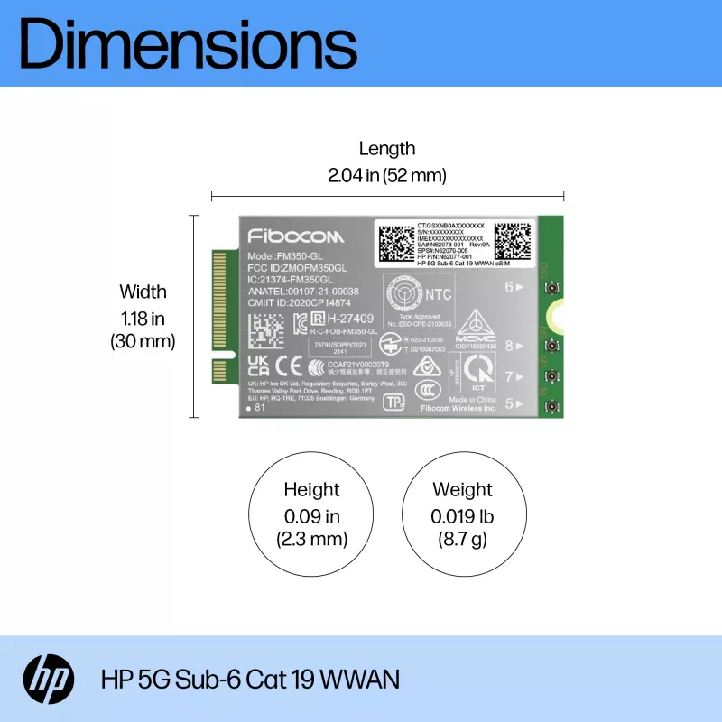 HP 5G Sub-6 Cat 19 WWAN interfacekaarten/adapters