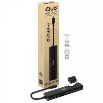 CLUB3D USB-C 7-in-1 hub HDMI 4K60Hz SD TF-kaartslot 2x USB Type-A USB Type-C PD RJ45 werkt met Thunderbolt 3