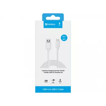 Sandberg USB-C 3.1 USB-A 3.0 2M, 2 m, USB-C, USB-A, USB 3.2 Gen 1 (3.1 Gen 1), stekker/stekker, wit