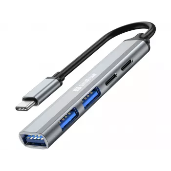 Sandberg USB-C naar 3xUSB-A+2xUSB-C SAVER USB 3.2 Gen 1 grijs aluminium