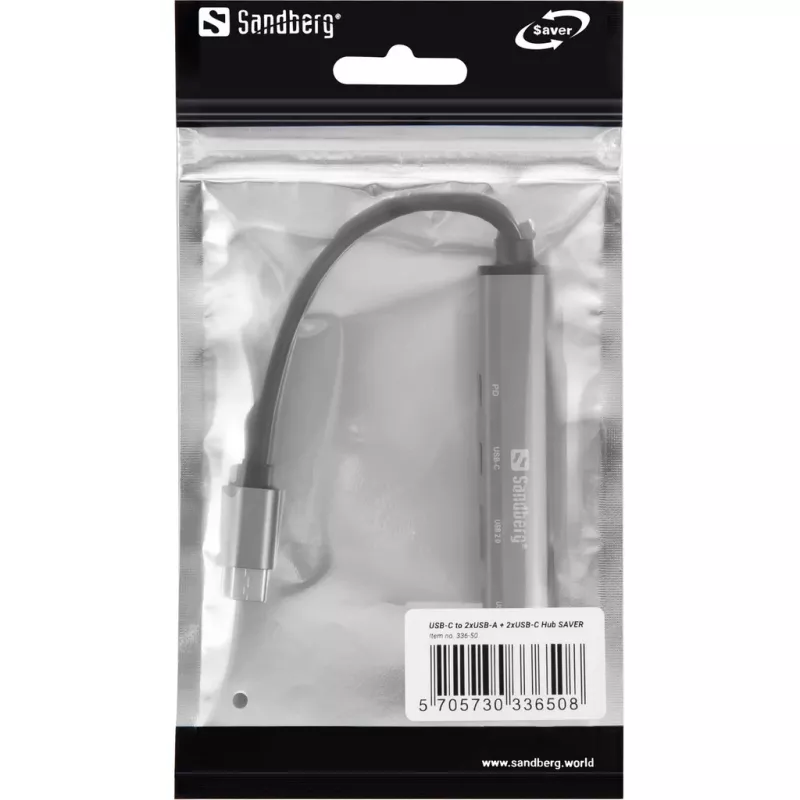 Sandberg USB-C naar 3xUSB-A+2xUSB-C SAVER USB 3.2 Gen 1 grijs aluminium