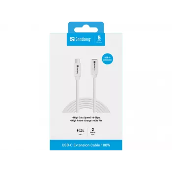 Sandberg USB-C-naar-USB-C-kabel 2M 100W USB 3.2 Gen 2 wit