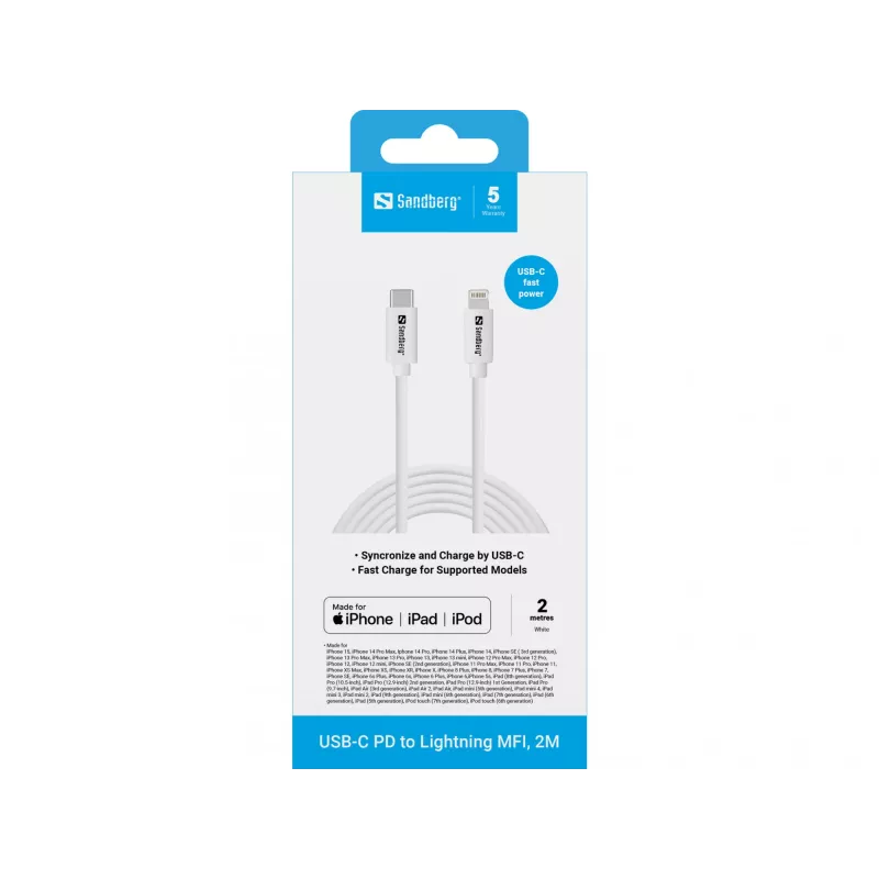 Sandberg USB-C PD naar Lightning MFI 2M kabel 2m Lightning USB-C