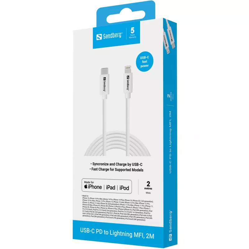 Sandberg USB-C PD naar Lightning MFI 2M kabel 2m Lightning USB-C