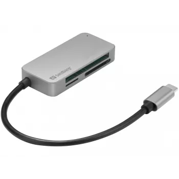 Sandberg USB-C Multi Card Reader Pro, CF, MMC, MicroSD (TransFlash), SD, SDHC, SDXC, xD, zwart, USB 3.2 Gen 1 (3.1 Gen 1) Type-C, 1 stuk, 82 mm, 23 mm