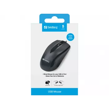 Sandberg USB-muis, rechtshandig, optisch, USB Type-A, 1200 DPI, zwart