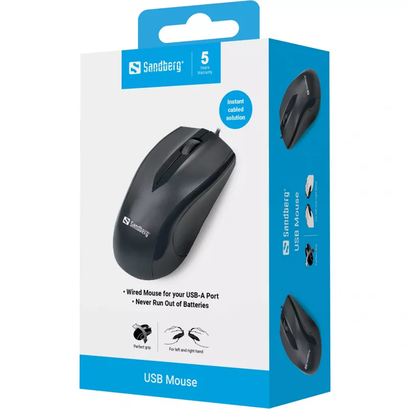 Sandberg USB-muis, rechtshandig, optisch, USB Type-A, 1200 DPI, zwart