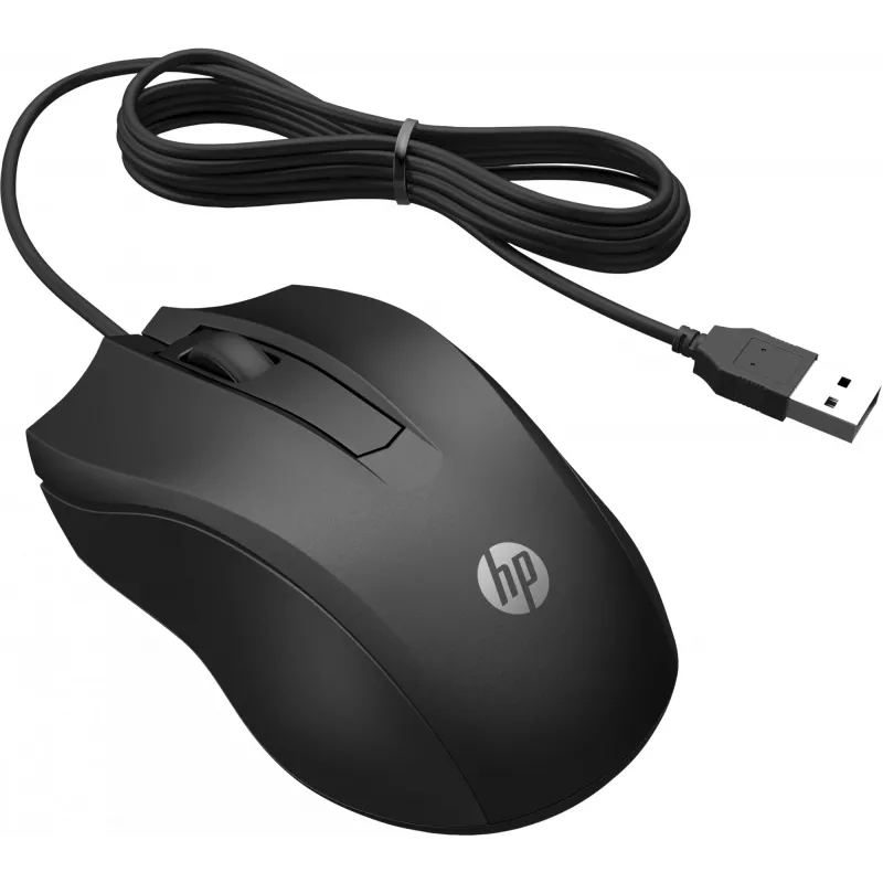 HP bedrade muis 100, dubbelhandig, optisch, USB Type-A, 1600 DPI, zwart