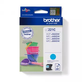 Cartridge Brother LC-221C blauwe inkt 260 pagina's DCPJ562DW MFCJ480DW