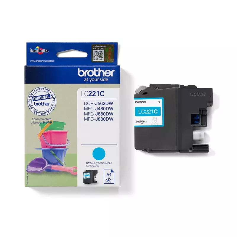 Cartridge Brother LC-221C blauwe inkt 260 pagina's DCPJ562DW MFCJ480DW