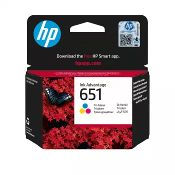 HP 651 tri-color originele Ink Advantage-patroon, cyaan, magenta, geel, 1 stuk, 300 pagina's