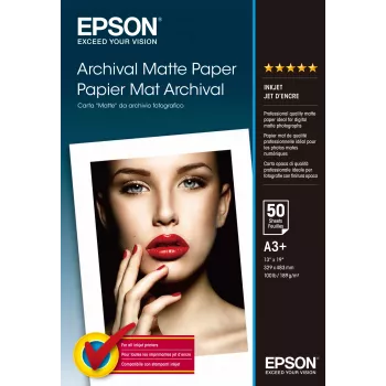 Epson Archival Matte Paper, DIN A3+, 189 g/m², 50 vel, inkjetprinten, A3+ (330x483 mm), mat, 50 vel, 192 g/m², wit