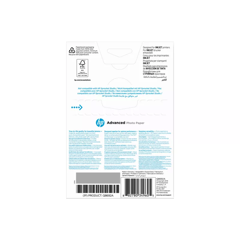 HP Advanced fotopapier glanzend 250 g/m2 10 x 15 cm (101 x 152 mm) 100 vel