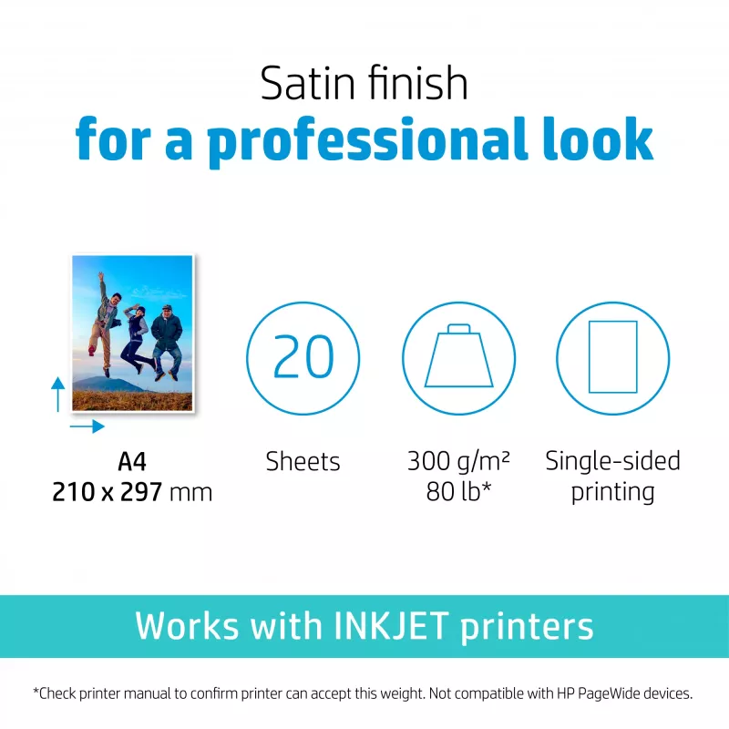 HP Premium Plus fotopapier satin 300 g/m² A4 (210 x 297 mm) 20 vel