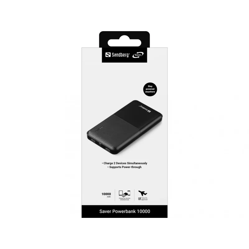 Sandberg Saver Powerbank 10000, 10000 mAh, Lithium-Polymer (LiPo), zwart