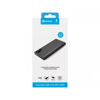 Draagbare batterij Sandberg Powerbank USB-C PD 20W 10000, 10000 mAh