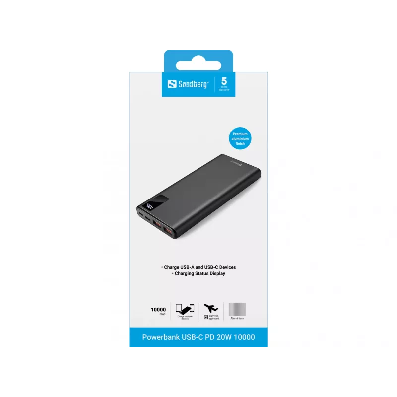 Draagbare batterij Sandberg Powerbank USB-C PD 20W 10000, 10000 mAh
