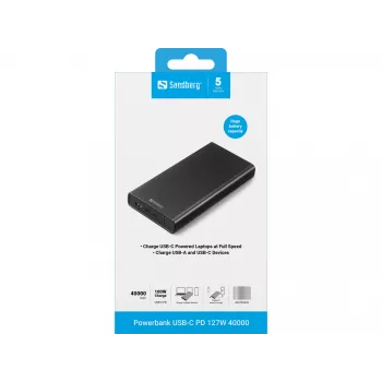 Draagbare powerbank Sandberg USB-C PD 127W 40000 mAh