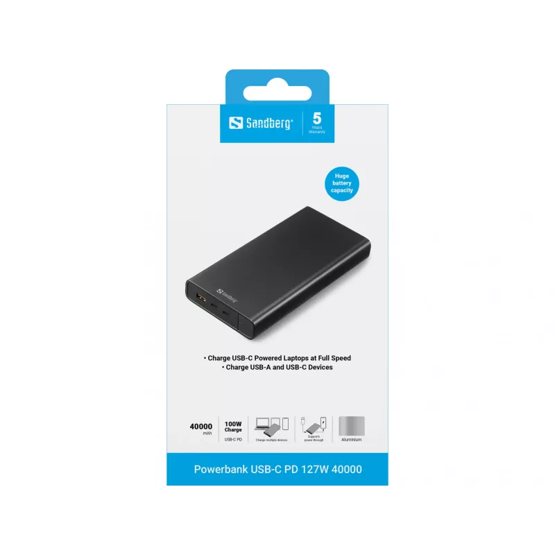 Draagbare powerbank Sandberg USB-C PD 127W 40000 mAh