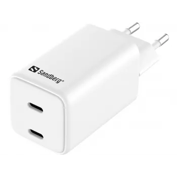 Sandberg AC-oplader Dual USB-C PD65W EU, binnen, AC, 20 V, 3,25 A, wit