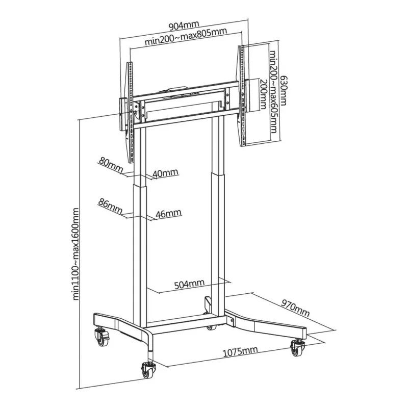 Techly ICA-TR68M tv-wandsteun/standaard 2,54 m (100 inch) zwart