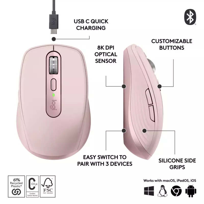 Muis Logitech MX 3S roze USB optisch