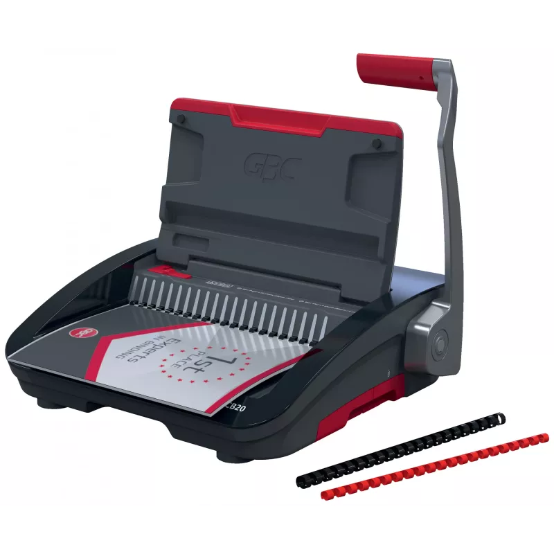 GBC CombBind CB20 kunststof bindmachine, zwart/zilver/rood