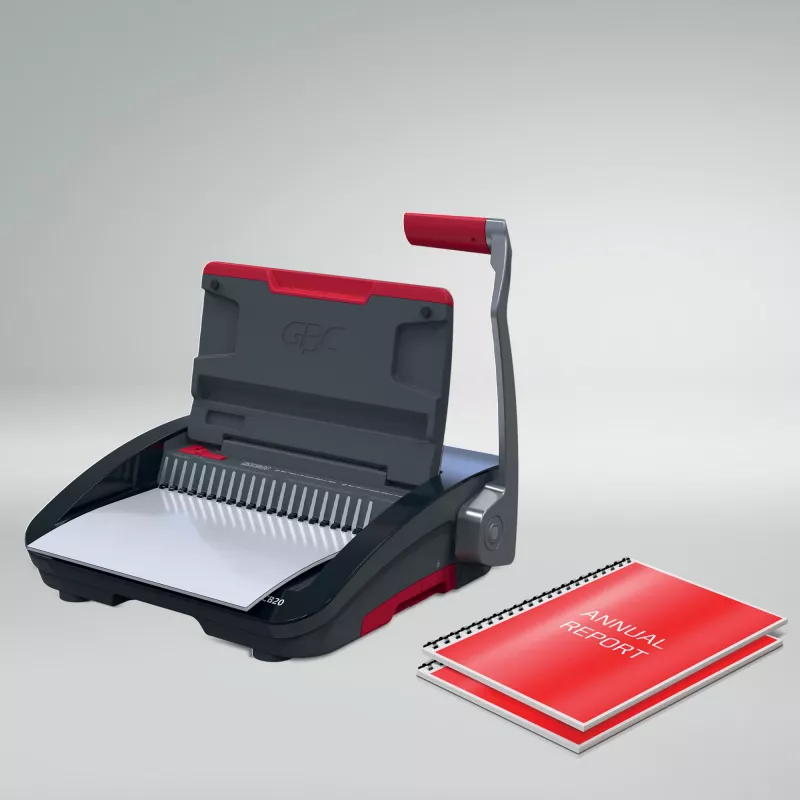 GBC CombBind CB20 kunststof bindmachine, zwart/zilver/rood