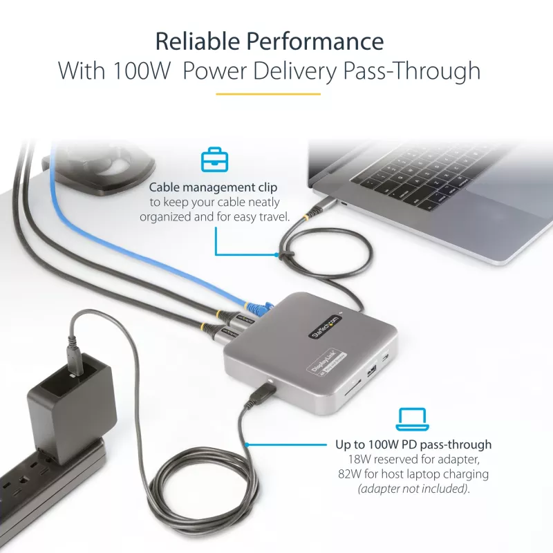 StarTech.com USB-C-dockingstation, dual 4K 60Hz HDMI, compatibel met Macbook Pro (M1/M2/M3/M4) en Windows, USB-A/USB-C 10Gbps-hub, 100W Power Delivery, GbE, SD, 56cm kabel