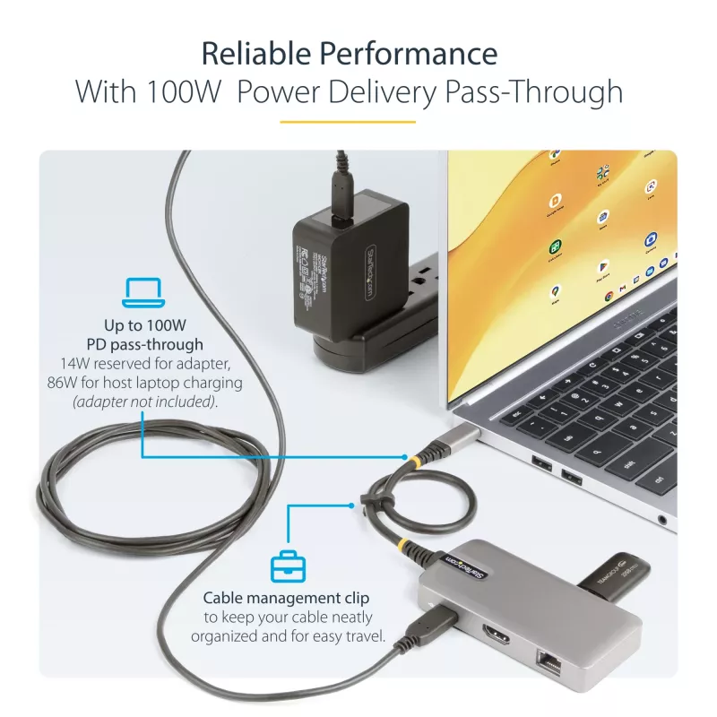 StarTech.com USB-C-multipoort-adapter – 4K 60Hz HDMI – HDR – 2-poorts 5Gbps USB 3.0-hub – 100W Power Delivery Pass-Through – GbE – Works with Chromebook gecertificeerd – Windows/macOS