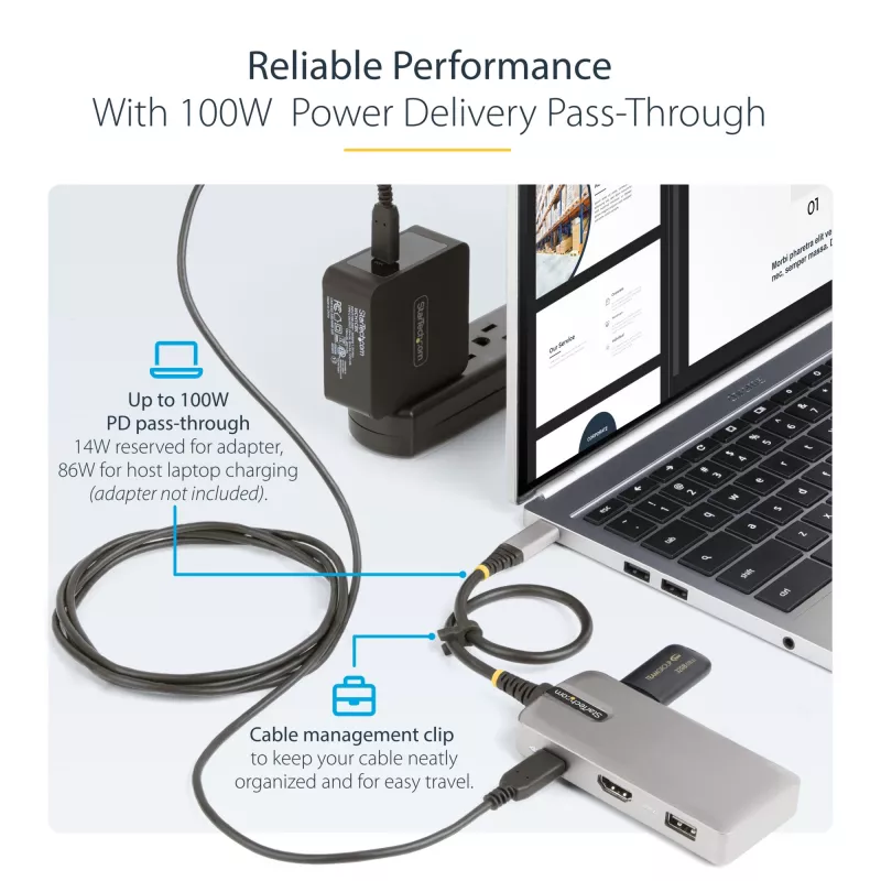 StarTech.com USB-C-multipoort-adapter - 4K 60Hz HDMI met HDR - 3-poorts USB-hub - 100W Power Delivery doorvoer - Works With Chromebook gecertificeerd - Windows/macOS/iPadOS/Android™