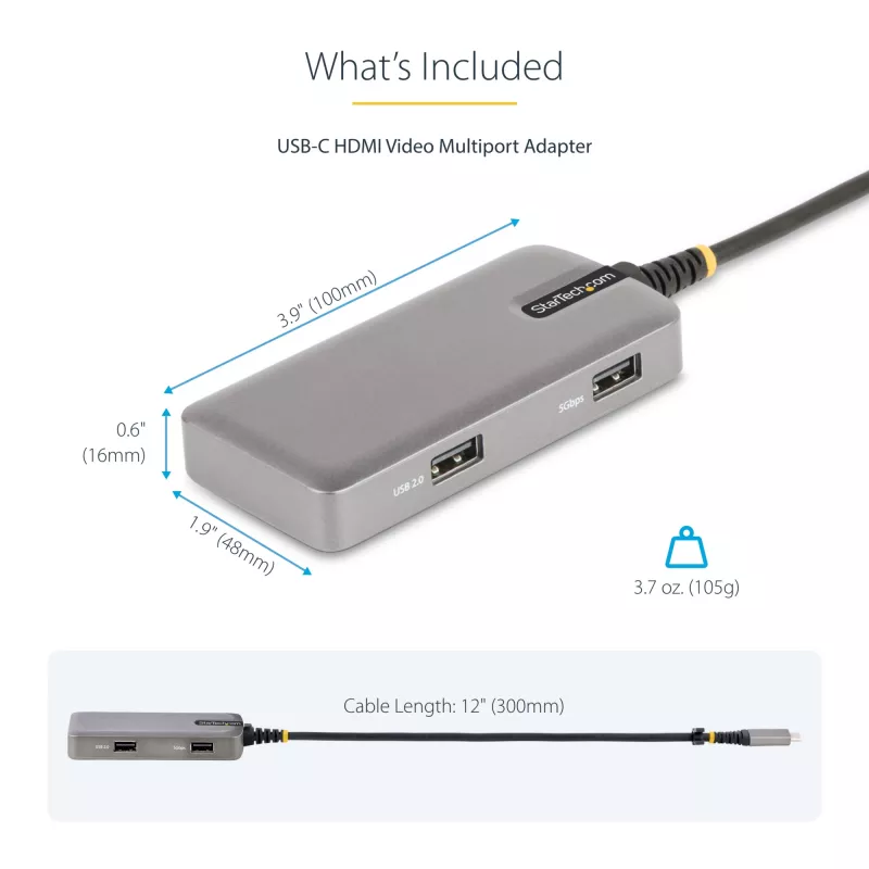 StarTech.com USB-C-multipoort-adapter - 4K 60Hz HDMI met HDR - 3-poorts USB-hub - 100W Power Delivery doorvoer - Works With Chromebook gecertificeerd - Windows/macOS/iPadOS/Android™
