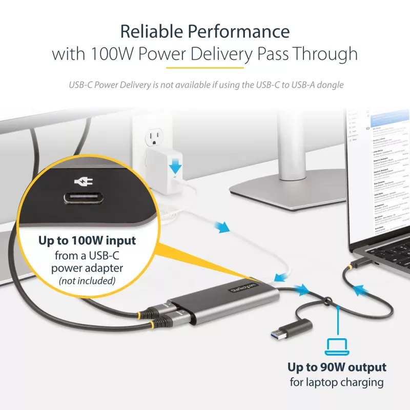 StarTech.com USB-C naar dual-HDMI-adapter – USB-C of A naar 2x HDMI – 4K 60Hz – 100W Power Delivery pass-through – 30 cm (1ft) geïntegreerde kabel – USB-naar-HDMI multi-monitor-converter voor laptop – TAA