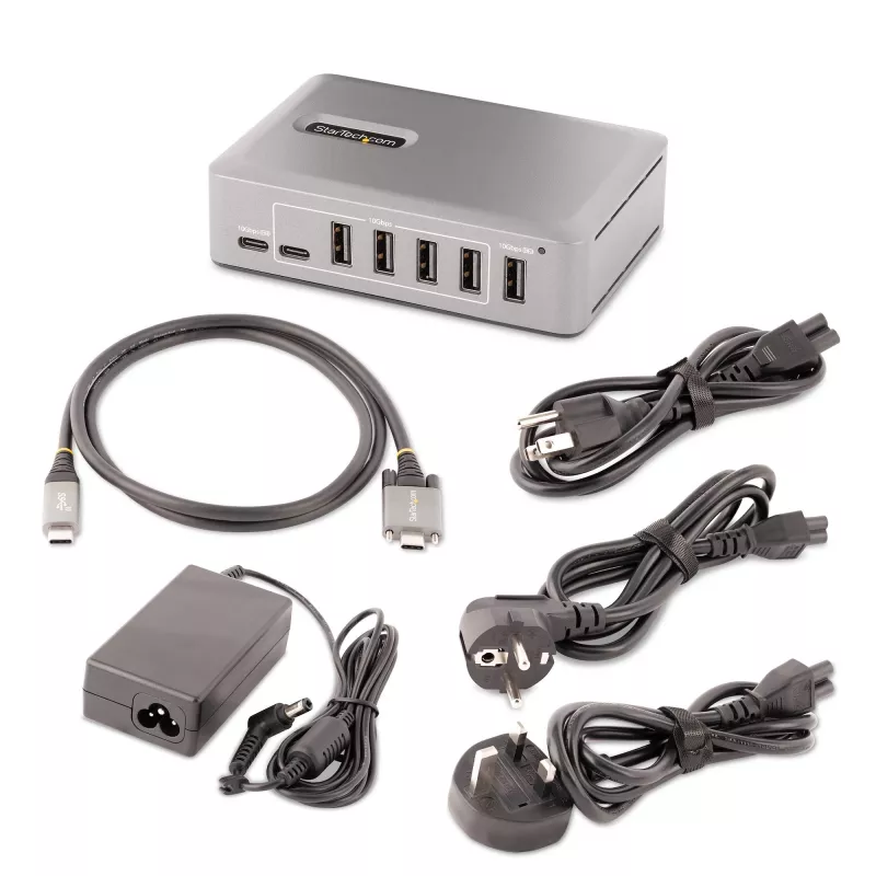 StarTech.com 10-poorts USB-C-hub - 8x USB-A/2x USB-C - self-powered met 65W voeding - USB 3.1 10Gbps - desktop/laptop USB-hub met USB-IF gecertificeerde 3ft vergrendelbare kabel, USB C-hub