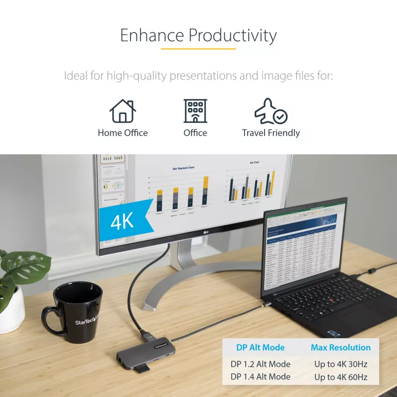 StarTech.com USB-C-multipoort-adapter – 4K 60Hz HDMI-video, 3-poorts 5Gbit/s USB-A-hub, 100W USB Power Delivery doorvoer/GbE/SD/MicroSD, 30cm kabel, draagbare laptop-dockingstation