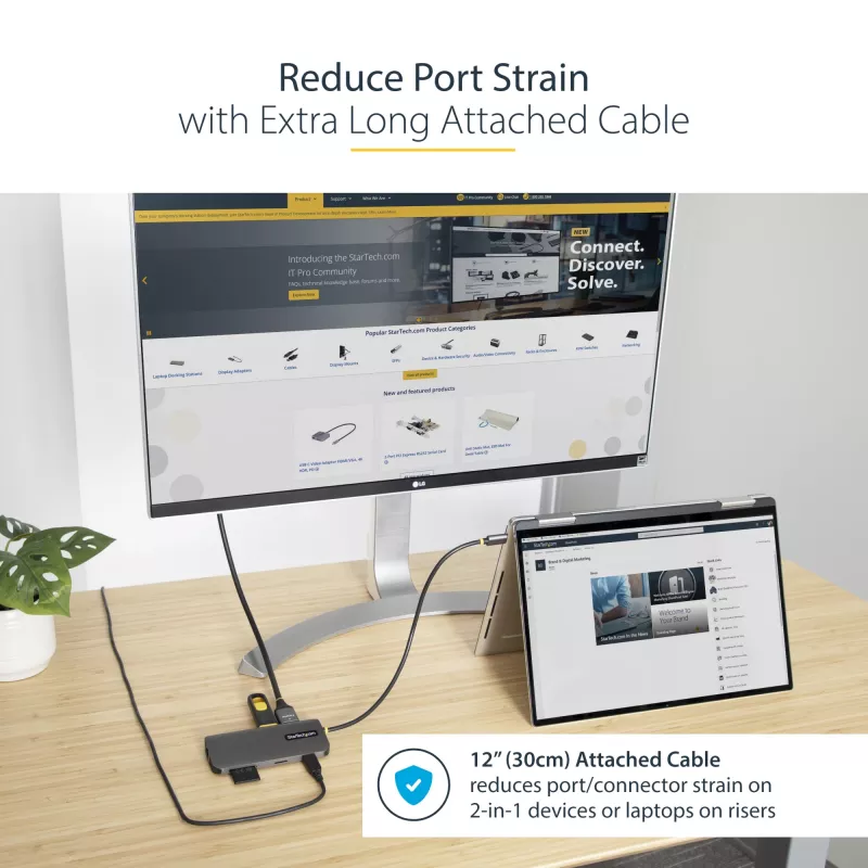 StarTech.com USB-C-multipoort-adapter – 4K 60Hz HDMI-video, 3-poorts 5Gbit/s USB-A-hub, 100W USB Power Delivery doorvoer/GbE/SD/MicroSD, 30cm kabel, draagbare laptop-dockingstation