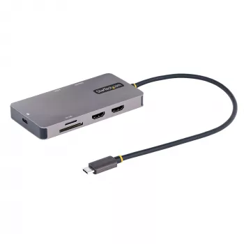 StarTech.com USB-C-multipoort-adapter, dual-HDMI-video, 4K 60Hz, 2-voudige 5 Gbit/s USB-A-hub, 100 W Power Delivery pass-through/GbE/SD/MicroSD, 30 cm kabel, reis-dock, laptop-dockingstation