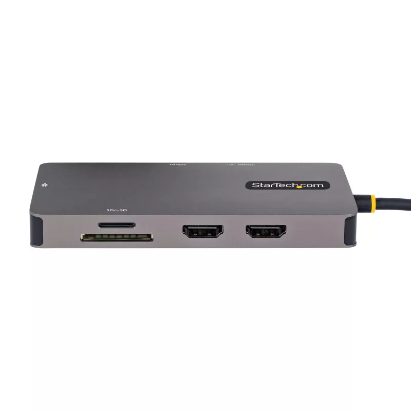 StarTech.com USB-C-multipoort-adapter, dual-HDMI-video, 4K 60Hz, 2-voudige 5 Gbit/s USB-A-hub, 100 W Power Delivery pass-through/GbE/SD/MicroSD, 30 cm kabel, reis-dock, laptop-dockingstation