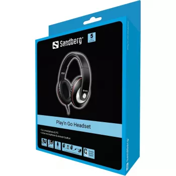 Sandberg Play'n Go headset zwart, bedraad, bellen/muziek, 20 - 20000 Hz, 430 g, headset, zwart