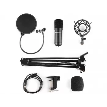 Sandberg Streamer USB-microfoonkit, studiomicrofoon, -27 dB, 30 - 16000 Hz, 24 bit, 96 kHz, unidirectioneel