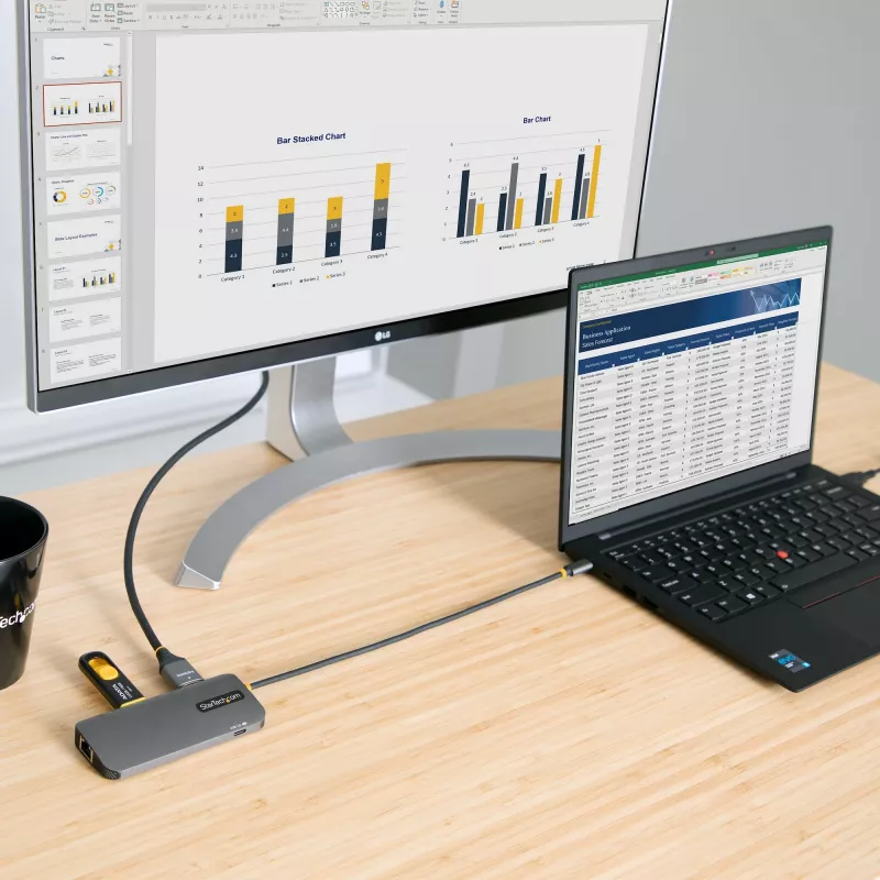 StarTech.com USB-C-multipoort-adapter, 4K 60Hz HDMI-video, 3-poorts 5Gbps USB-hub, 100W Power Delivery pass-through, GbE, 30 cm kabel, mini-reisdock, laptop-dockingstation