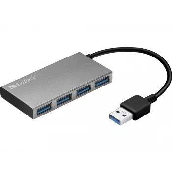 Sandberg USB 3.0 Pocket Hub 4 poorten, USB 3.2 Gen 1 (3.1 Gen 1) Type-A, USB 3.2 Gen 1 (3.1 Gen 1) Type-A, 5000 Mbit/s, wit, aluminium, RoHS