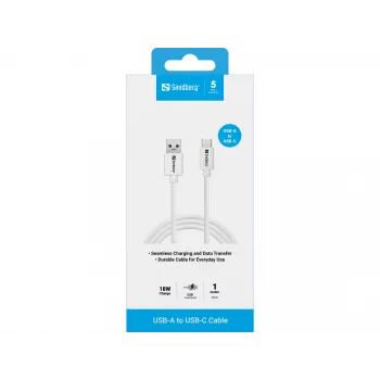 Sandberg USB-C 3.1 USB-A 3.0 1M, 1 m, USB A, USB C, USB 3.2 Gen 1 (3.1 Gen 1), stekker/stekker, wit